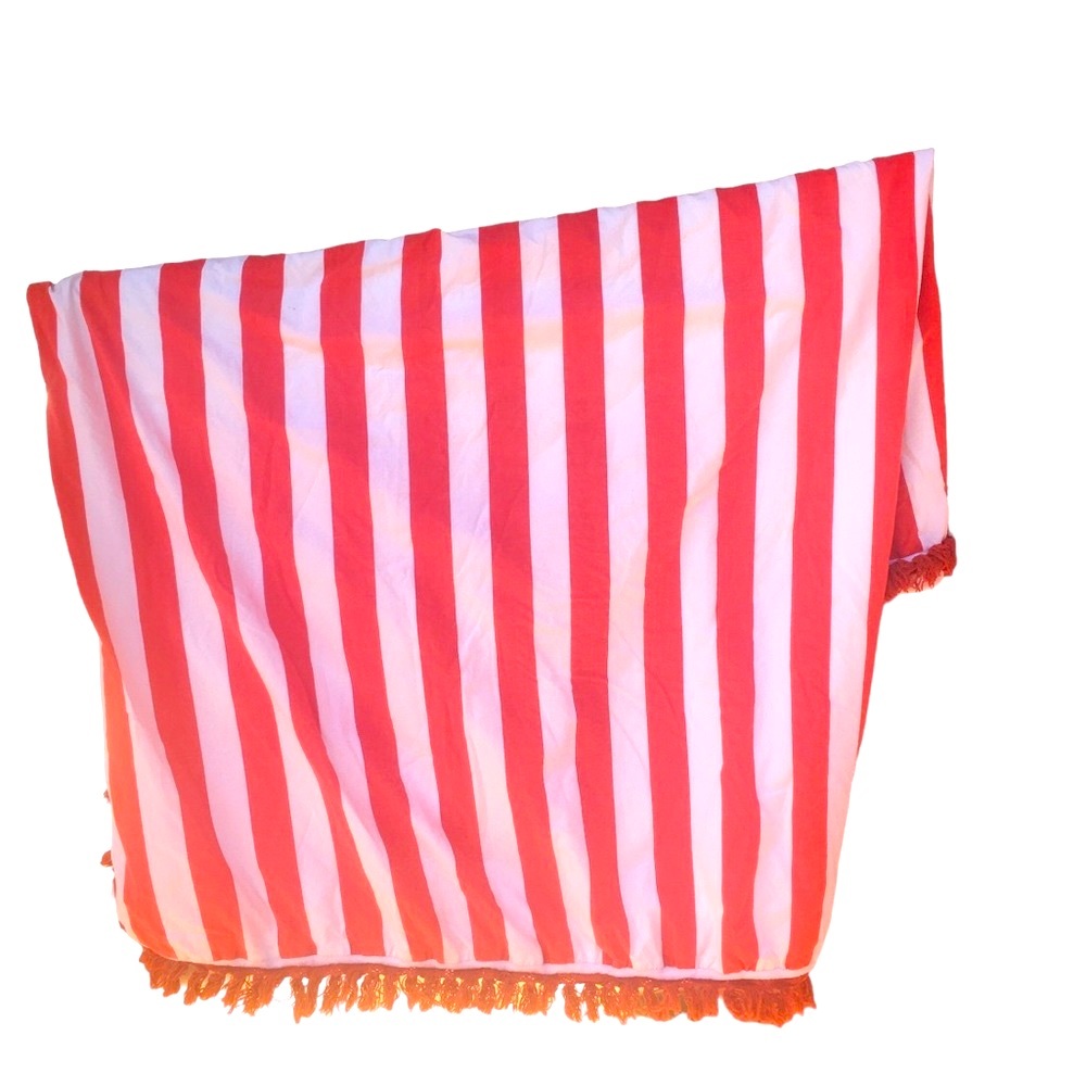 Rare Indah Reverasable Terry Cloth cotton Beach Towel in Red and white Stripes